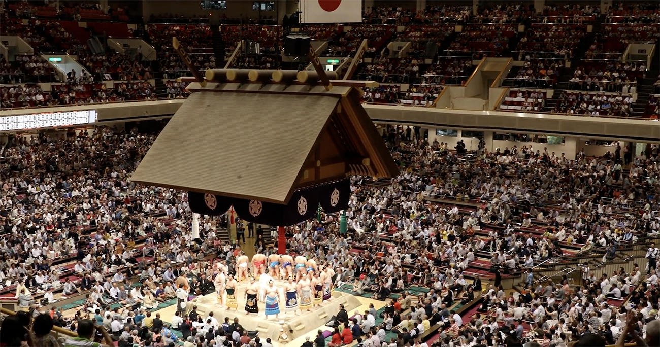 Packed auditorium at Sumo wrestling tournament